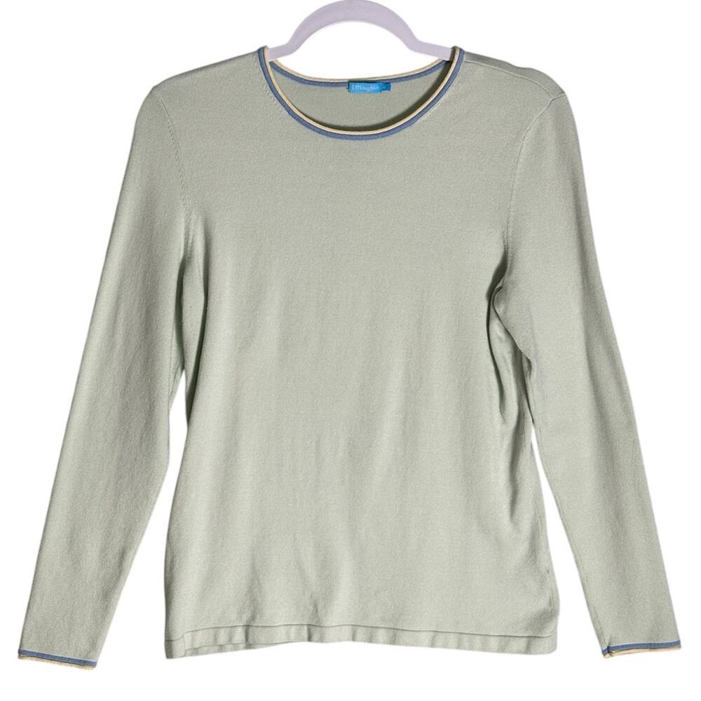 J. McLaughlin Sage Green Crewneck Sweater with Trim